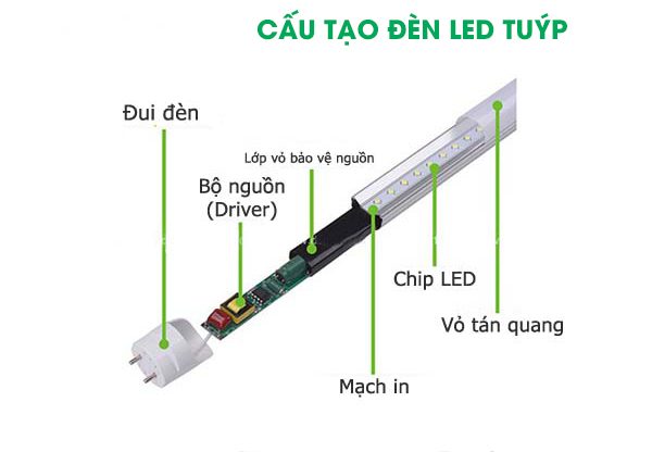 Đèn tuýp LED cấu tạo gồm những bộ phần nào?